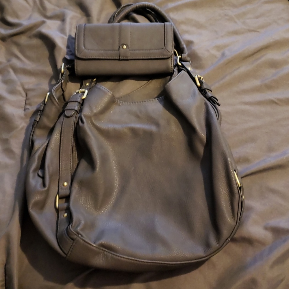 Merona gray faux leather purse and matching wallet